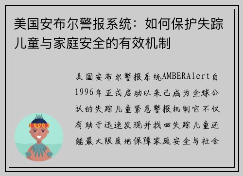 美国安布尔警报系统：如何保护失踪儿童与家庭安全的有效机制